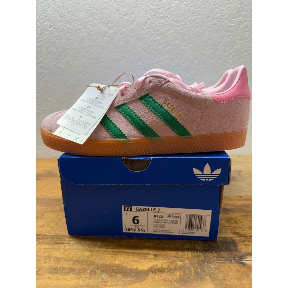Adidas Gazelle J Clear Pink Collegiate Green Gum Suede Sneakers JP7128 Mens 6 - Picture 1 of 7